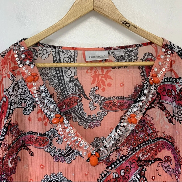Avenue Blouse Woman 22/24 Floral Colorful Beaded Flare Sleeve Boho Travel Office - Picture 2 of 10
